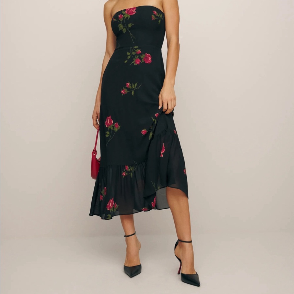 Reformation “Arte Dress” strapless midi